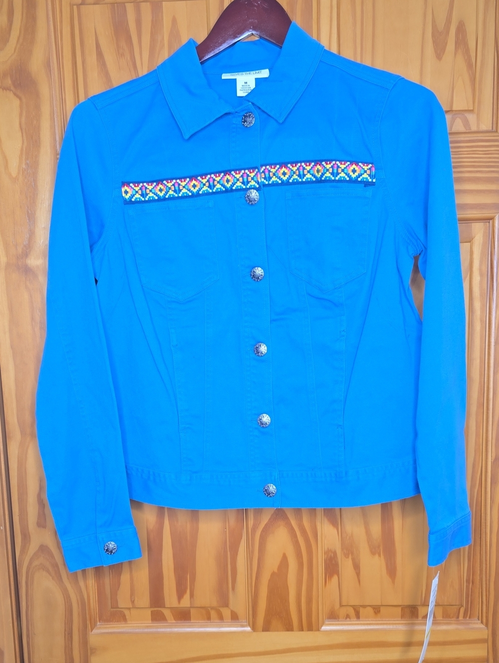 Country Girl Upstyled Electric Blue Jean Jacket with Embroidered Trim and Fringe